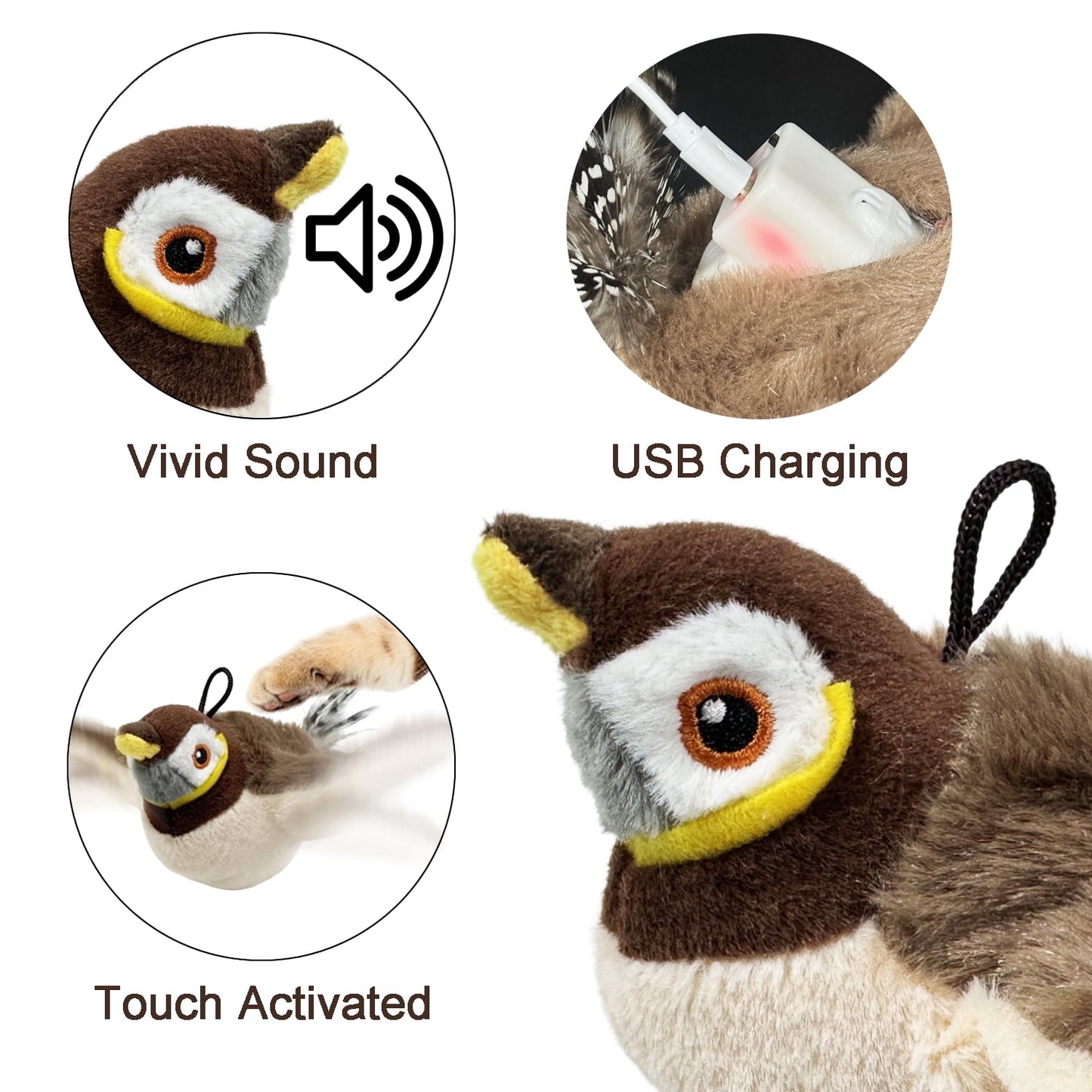 Cat Toys Flapping Bird Rechargeable Touch Activated